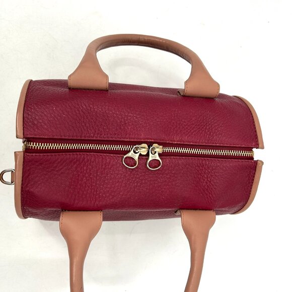 SEE BY CHLOE Burgundy Tan Pebbled Leather Luxury Designer Handbag Purse - Picture 9 of 12